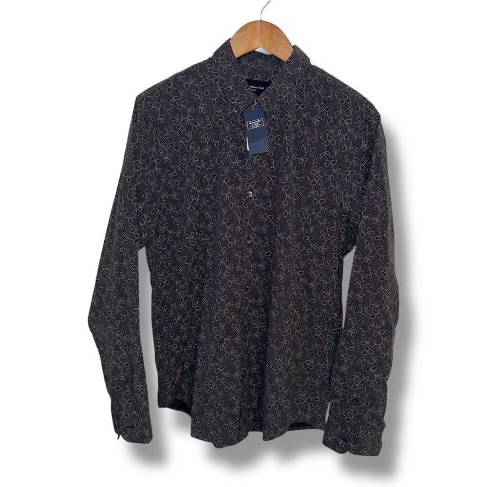 NWT Abercrombie & Fitch Black Paisley Long Sleeve Button Down Sz L